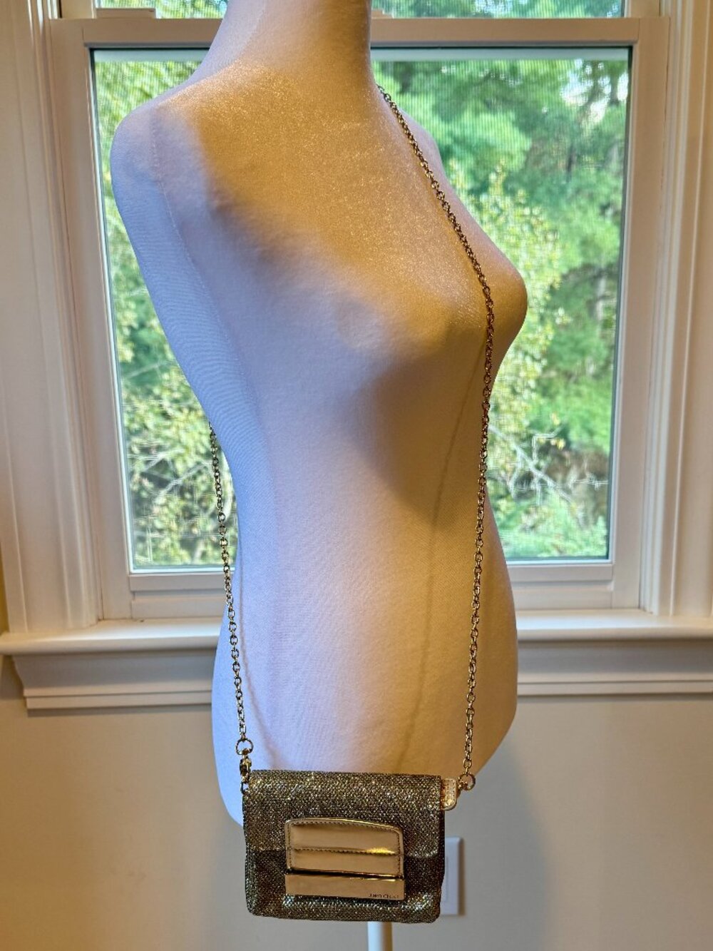 Jimmy Choo Minaudière Gold/Silver Crossbody Bag With Chain-Link Shoulder Strap